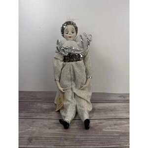 Vintage Capodimonte Deza Porcella Doll Jester Clown 16" Italy‎ w/ Display